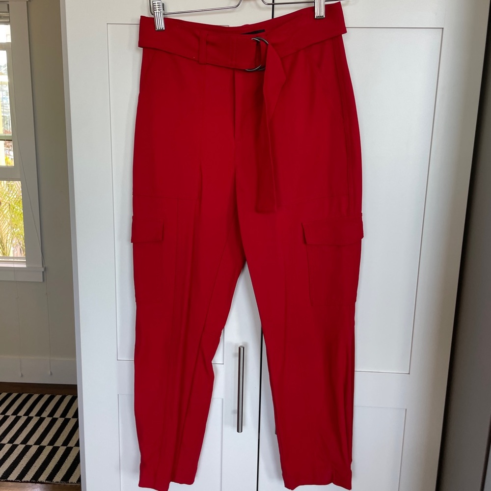 Banana Republic Vibrant Red Cropped Cargo Trousers with Tie Belt